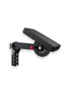 Black 3x3 inch rack-mounted seal row pad attachment with red quick-adjustment knob and 1 inch mounting pins