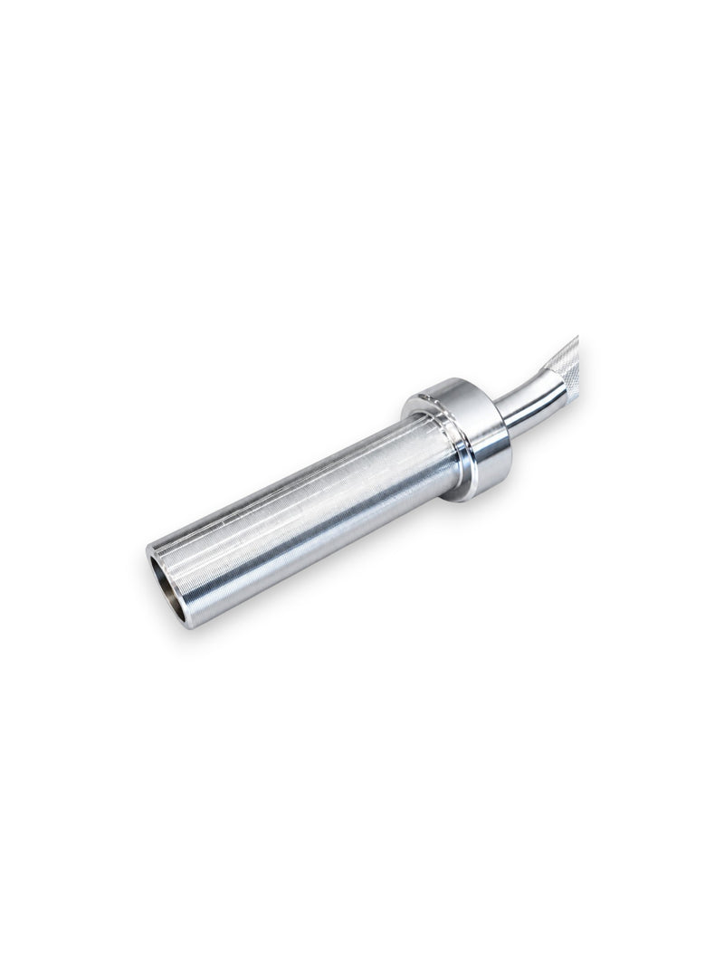 Solid steel 4ft Olympic Super EZ Curl Bar from Fitness Canada featuring spinning chrome needle bearing sleeve, isolated on a white background as seen in image.