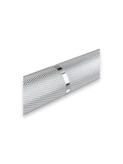 Classic 7ft chrome-plated Olympic EVO Series Barbell from Fitness Canada weighing 15kg, featuring a 28mm knurled shaft and dual bushing sleeves with black bands, isolated on a white background as seen in image.