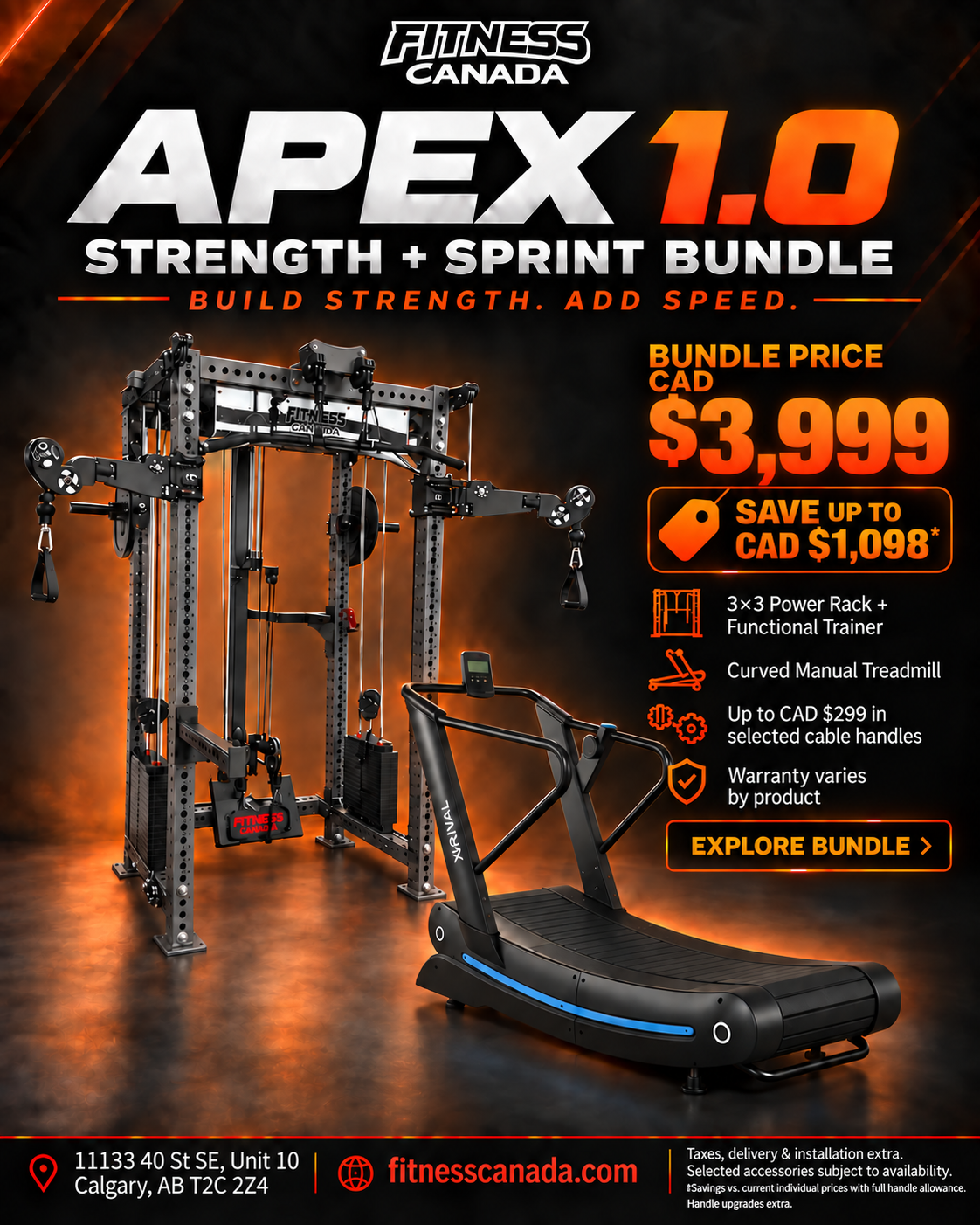 APEX 1.0 Strength + Sprint Bundle | 3x3 Power Rack & Curved Treadmill