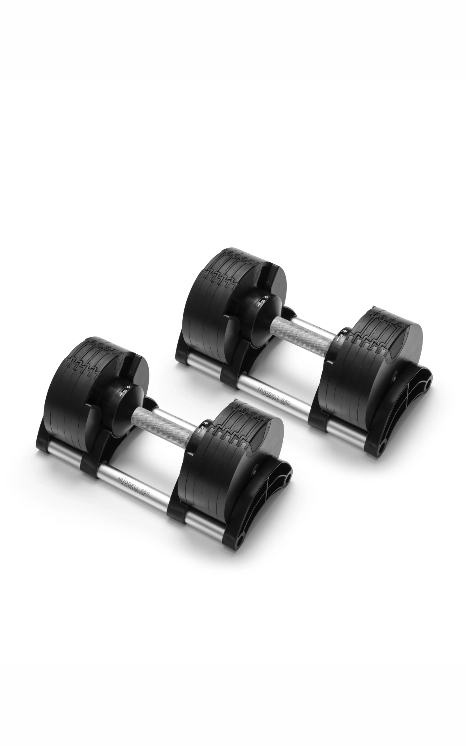 nuobell 550 adjustable dumbbells side view showing weight plates and handle