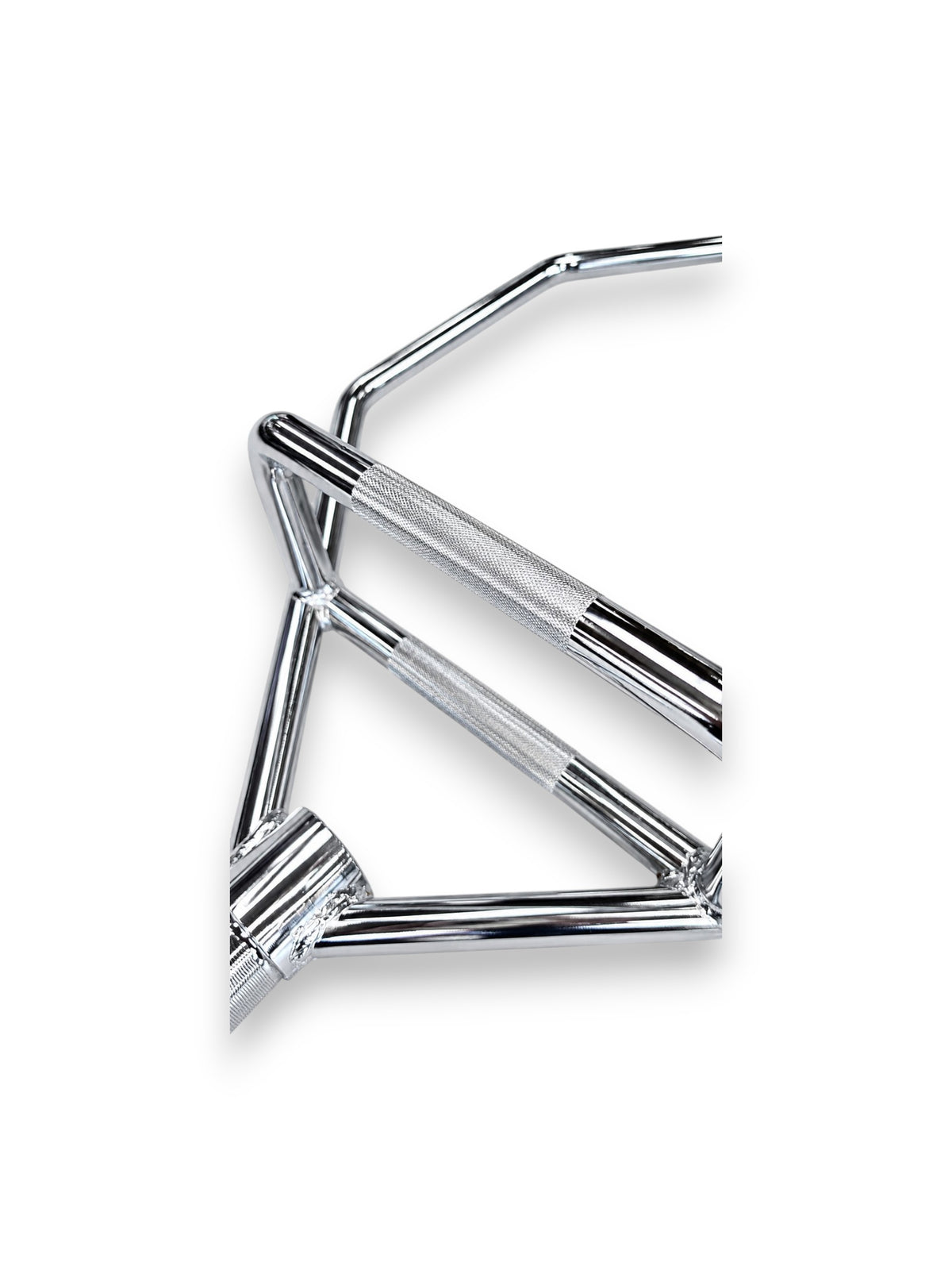 Close up of the Chrome Fitness Canada 55lb Open Trap Bar with dual knurled handles, isolated on a white background