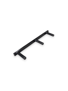 Glossy black steel wall-mounted triple peg weight plate storage rack from the X-Rival Series with three Olympic-sized pins, isolated on a white background as seen in WALL MOUNTED TRIPLE PEG PLATE STORAGE